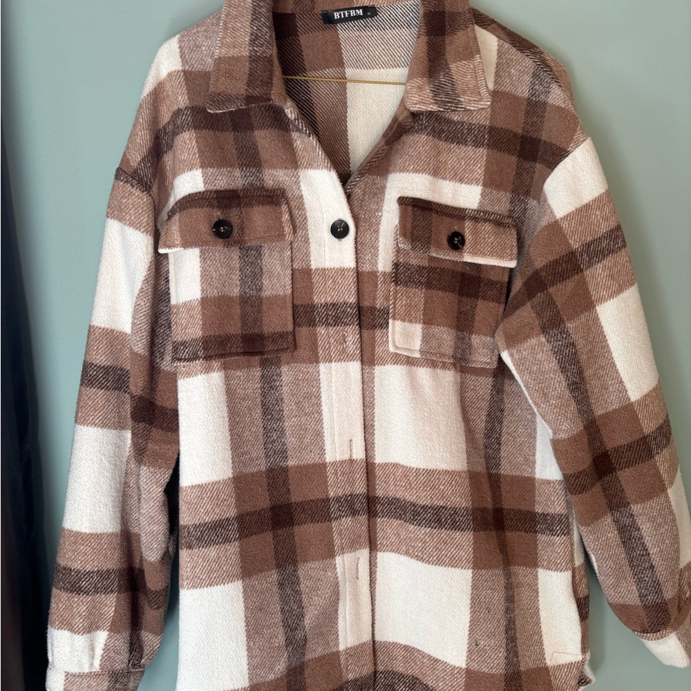 Amazon Brown and Cream Plaid Utility Jacket